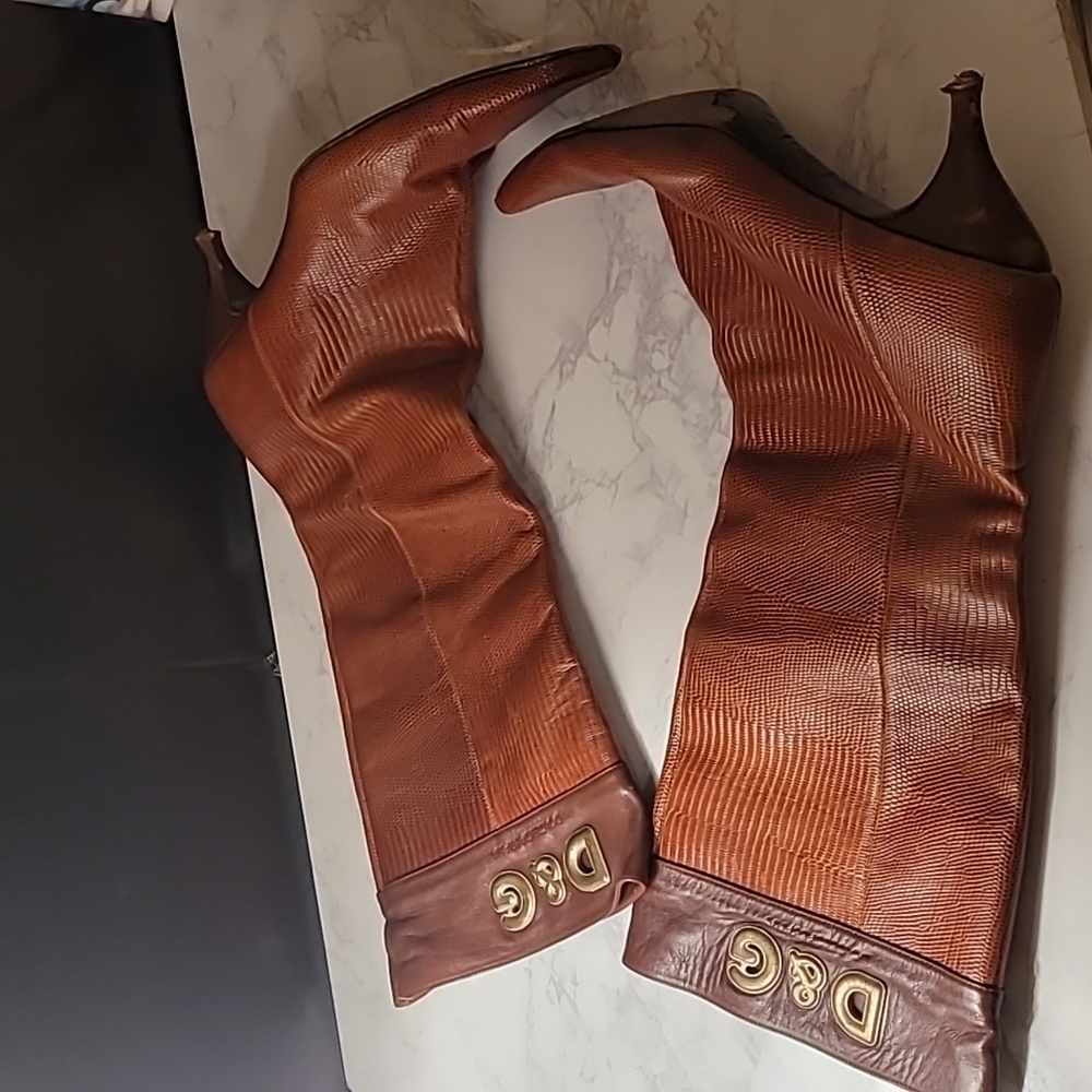 AUTHENTIC DOLCE & GABBANA  BROWN LEATHER LIZARD PRINT BOOTS - US 10 / EU 40 - Picture 4 of 16